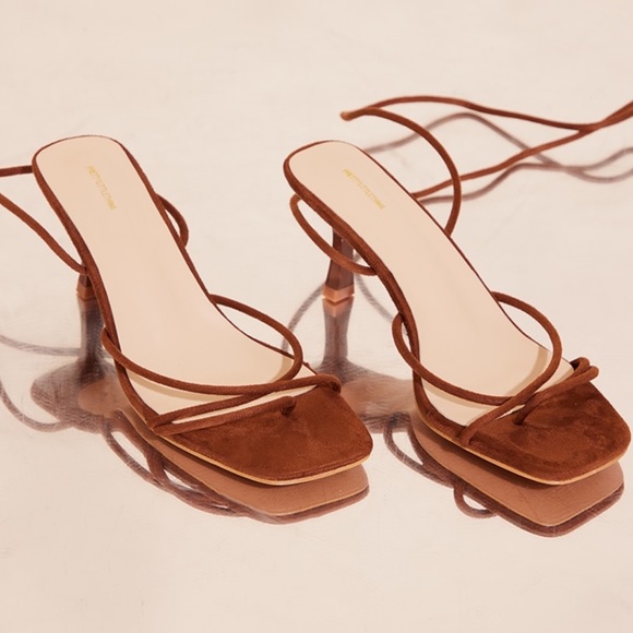 PLT tan wide strappy kitten heels size 10 - Picture 2 of 3